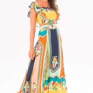 Farm Rio Flutter sleeve open back maxi dress